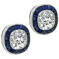 Vintage 1.85ct Diamond 0.80ct Sapphire Stud Earrings