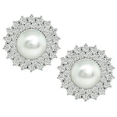 Vintage 10.00ct Diamond Pearl Earrings