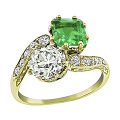 Vintage GIA Certified 1.33ct Diamond 1.50ct Colombian Emerald Crossover Ring