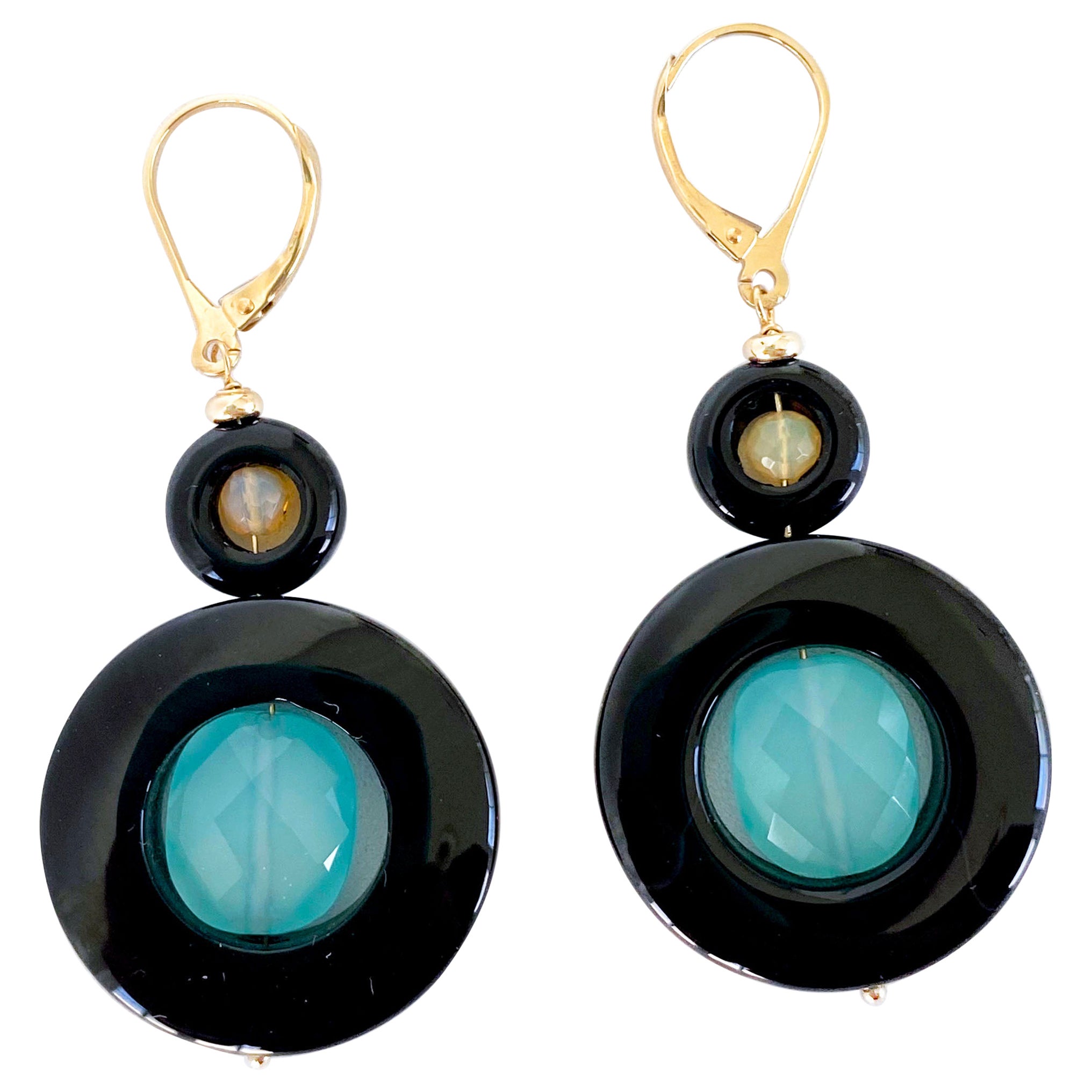 Marina J. Opal, Chalcedony, Onyx & Solid 14k Yellow Gold Lever Back Earrings