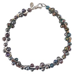 Marina J. Bracelet géométrique unisexe avec perles noires et or blanc 14 carats