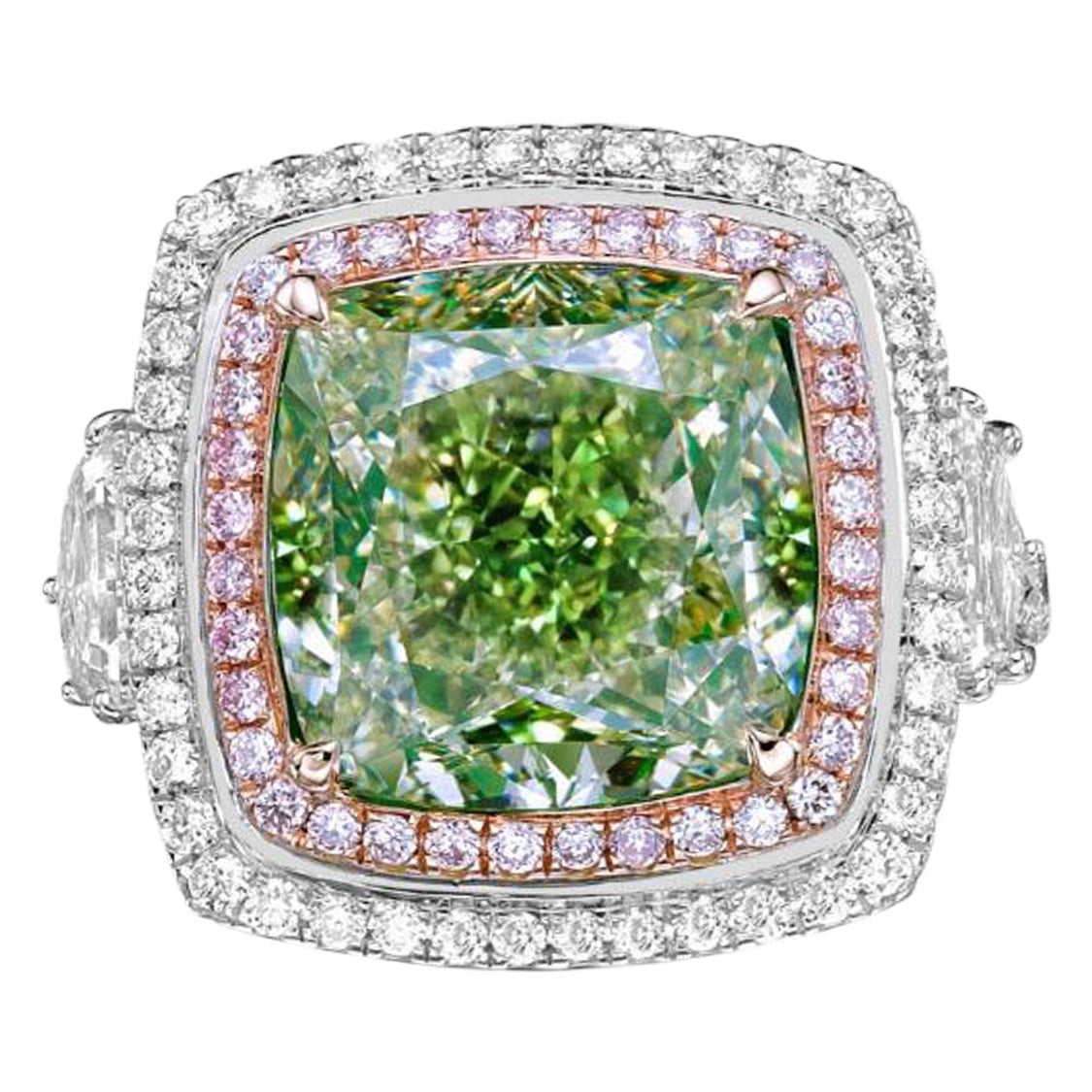 Emilio Jewelry 11.00 Carat Gia Certified Fancy Light Greenish Diamond Ring