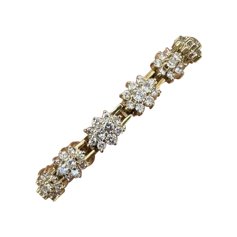 Bracelet vintage en or jaune 14 carats avec diamants ronds en grappe de 6,00 carats au total