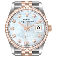 Rolex Datejust 36 Steel Rose Gold Mother of Pearl Diamond Watch 126281 Box Card