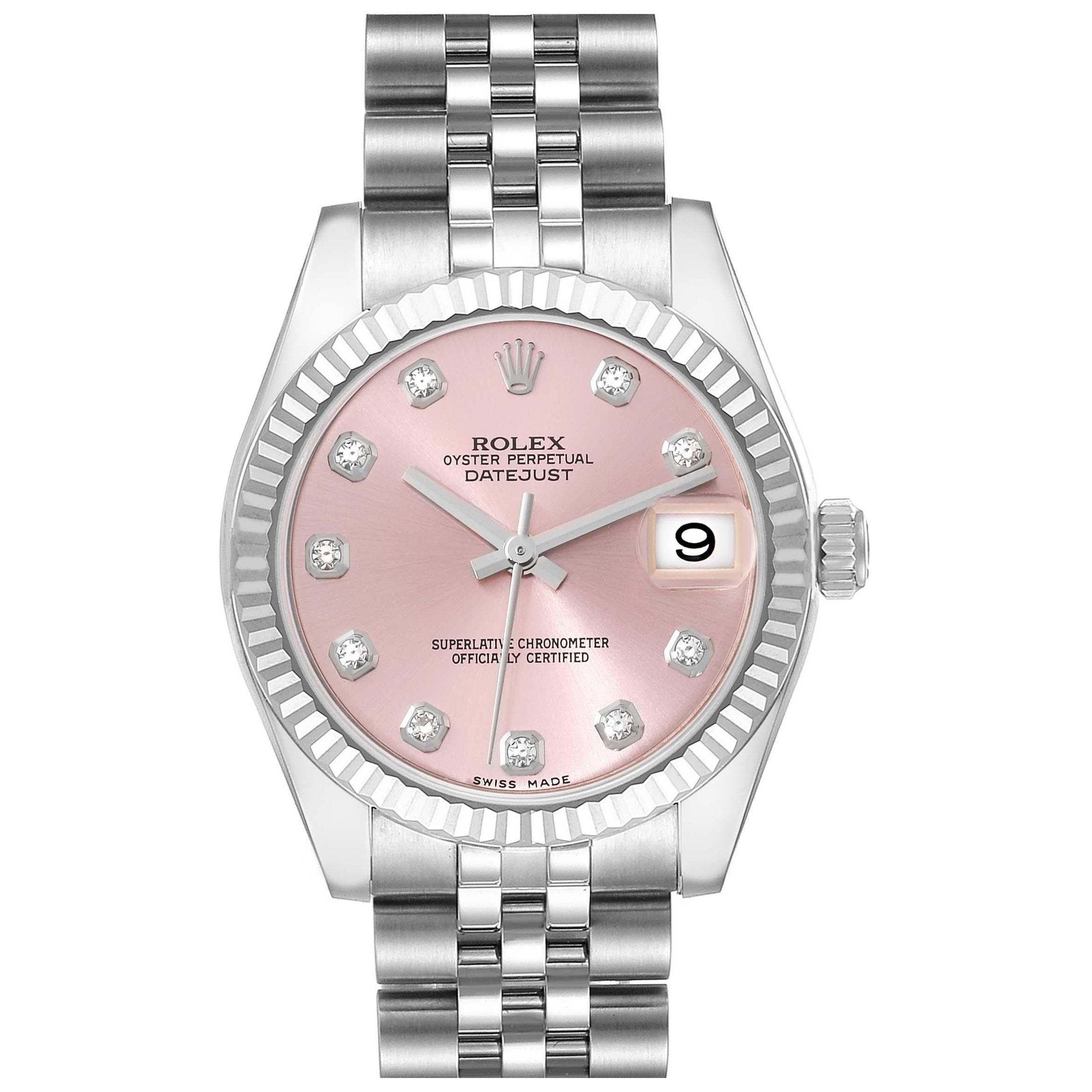 Rolex Datejust Midsize Steel White Gold Pink Diamond Dial Ladies Watch 178274