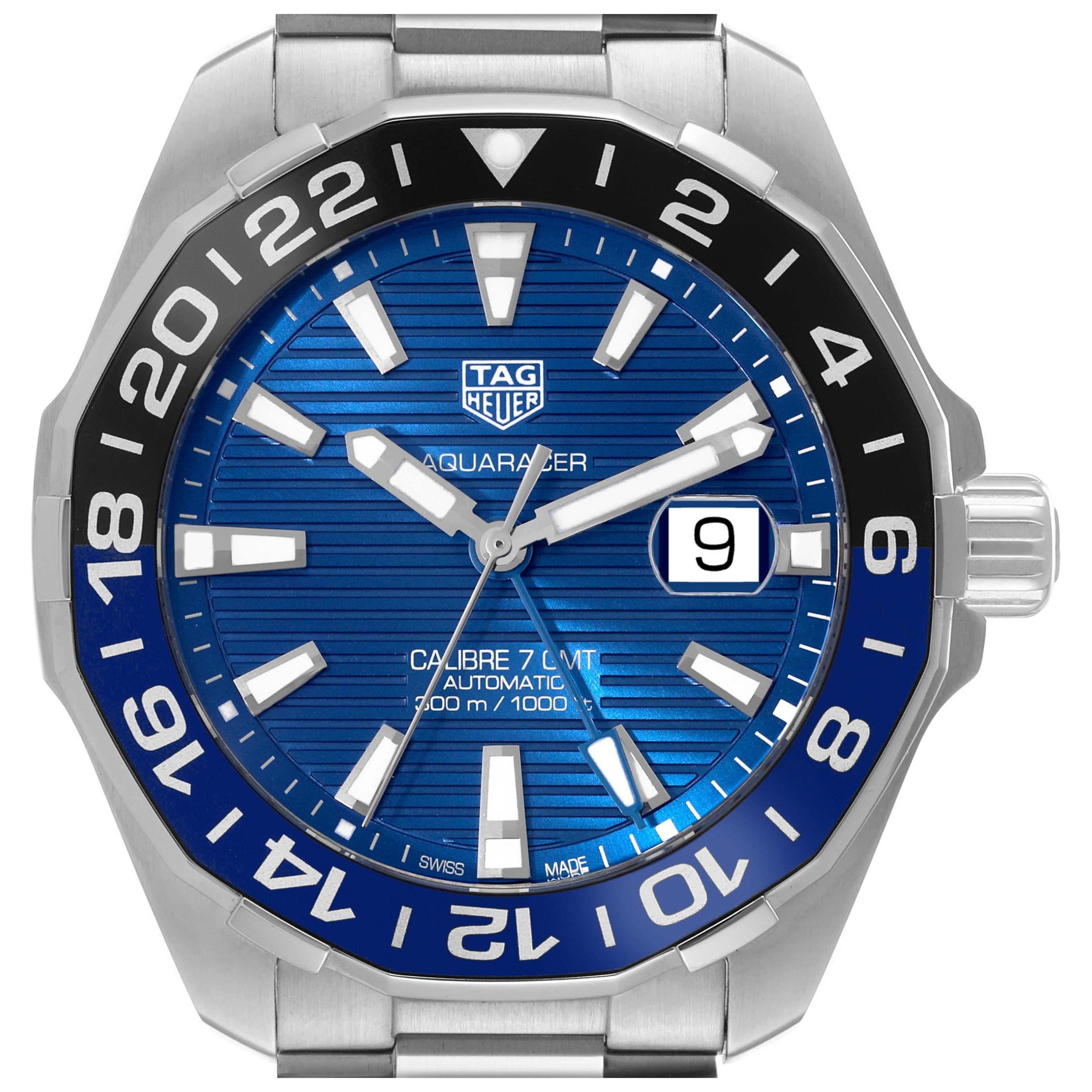 Tag Heuer Aquaracer Blue Dial Steel Mens Watch WAY201T For Sale