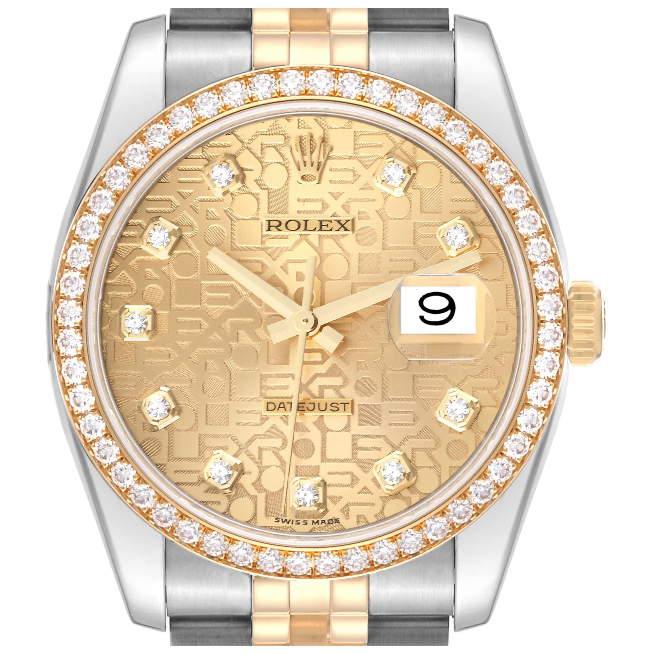Rolex Datejust Anniversary Dial Steel Yellow Gold Diamond Men's Watch 116243