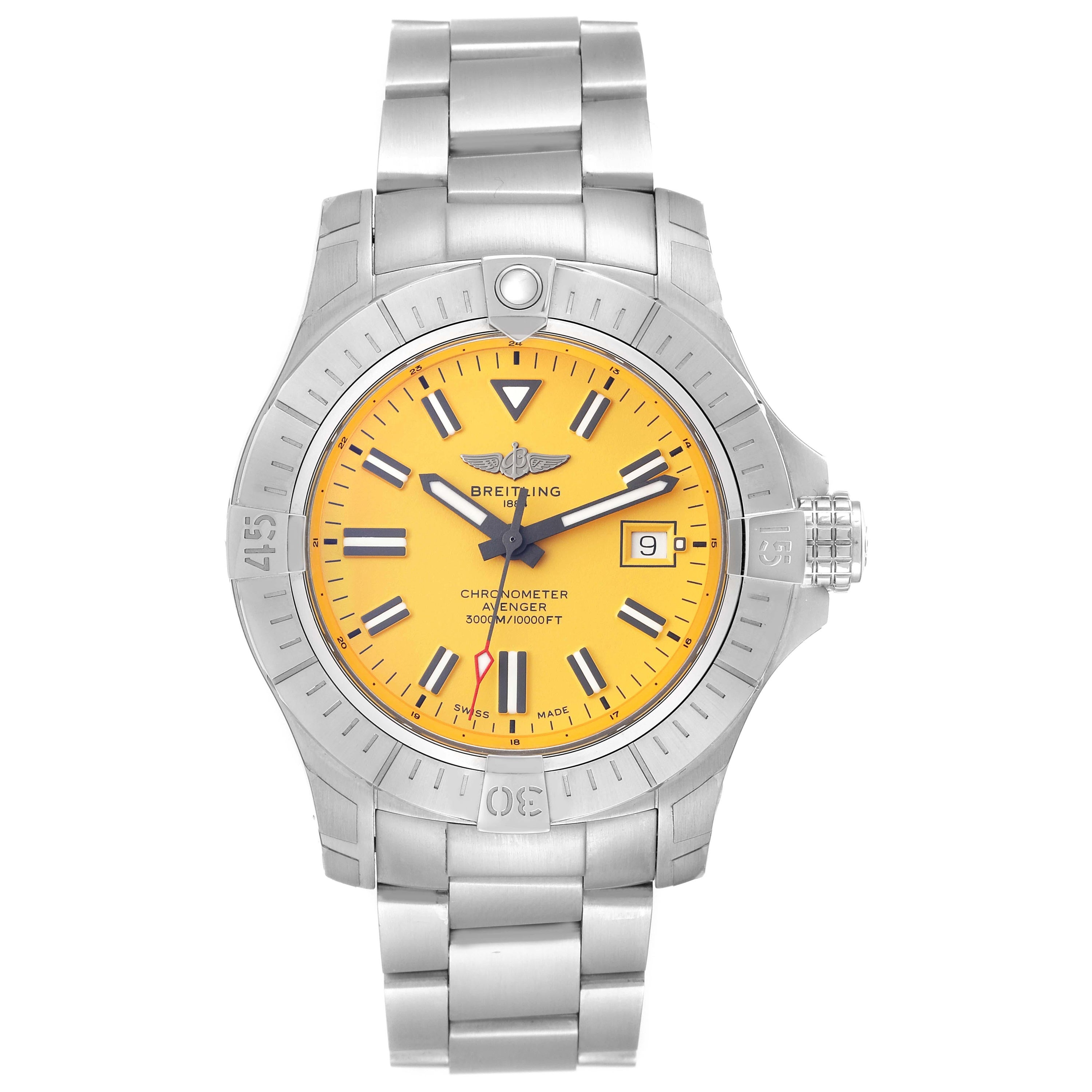 Breitling Avenger 45 Seawolf Yellow Dial Steel Mens Watch A17319 Unworn