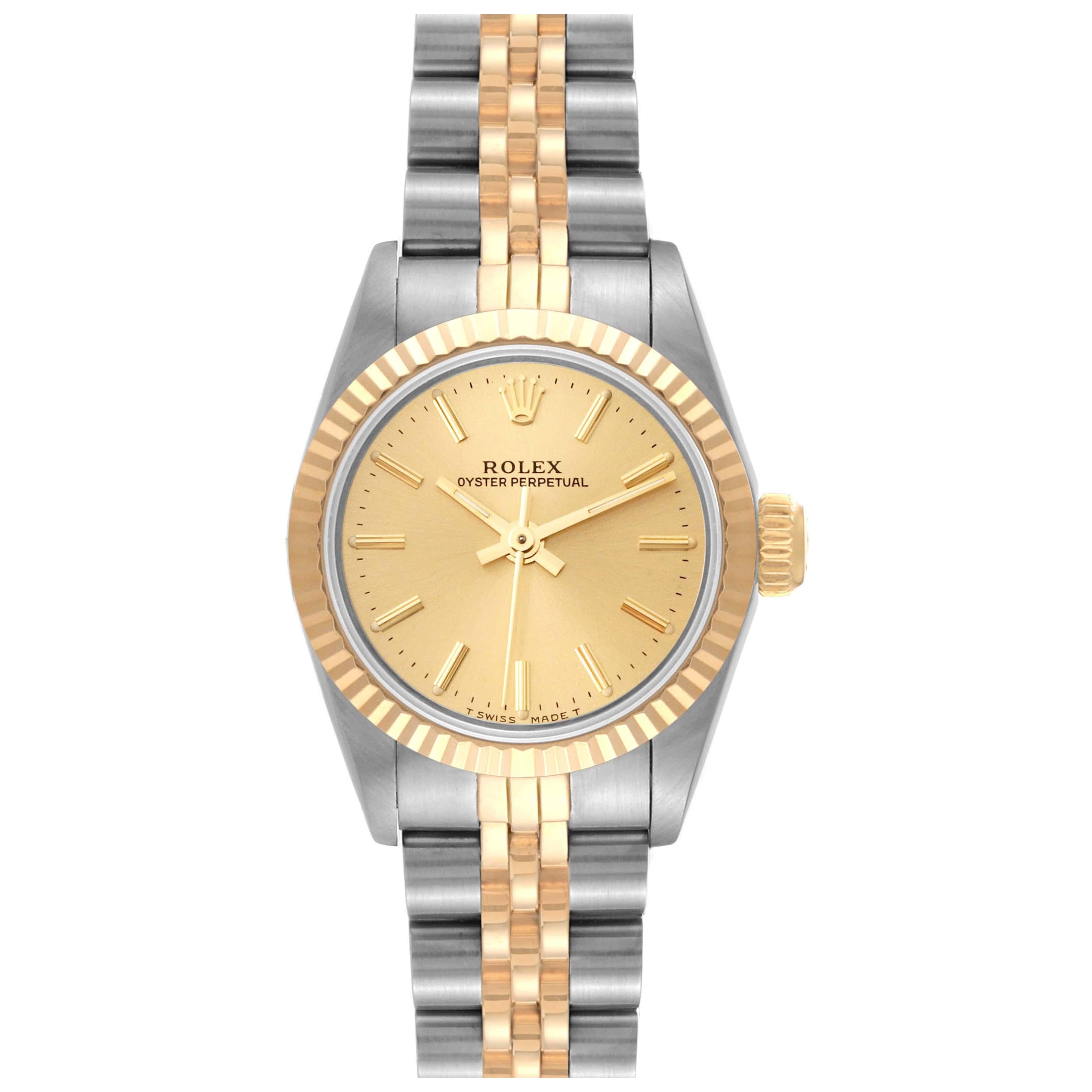 Rolex Oyster Perpetual Champagne Dial Steel Yellow Gold Ladies Watch 67193