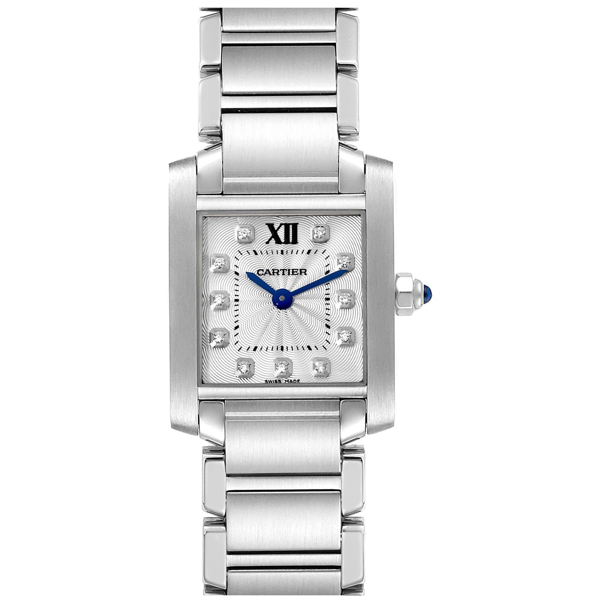 Cartier Tank Francaise Kleine Stahl Diamant-Zifferblatt Damenuhr WE110006 im Angebot