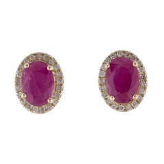 14K Ruby & Diamond Stud Earrings, 2.31ctw - Yellow Gold, Timeless Elegance