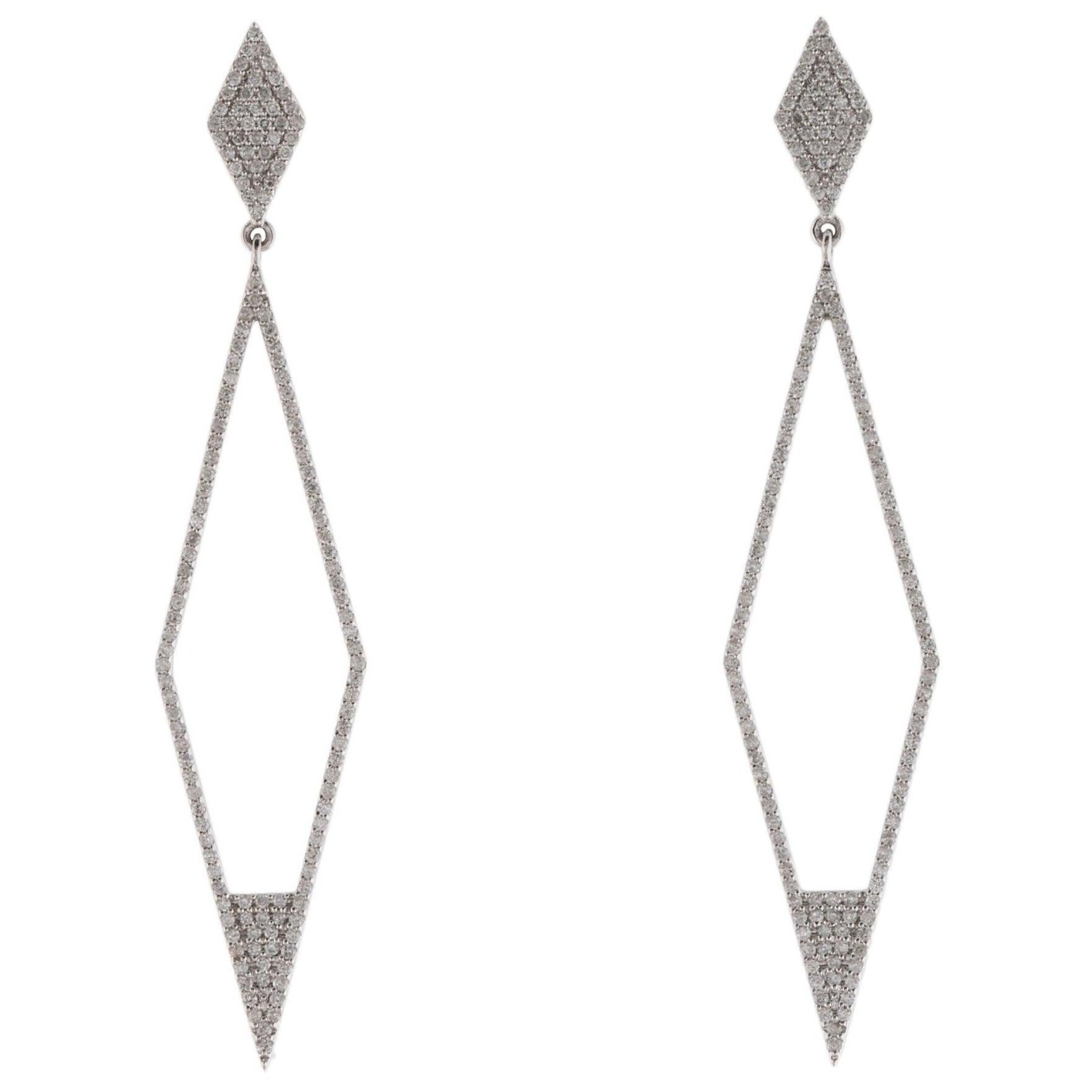 Luxueuses boucles d'oreilles pendantes en or blanc 14K avec diamant - 0.85ct Round Brilliant Cut