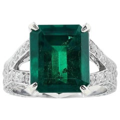 6.25 Carat Colombian Emerald Diamond Platinum Ring