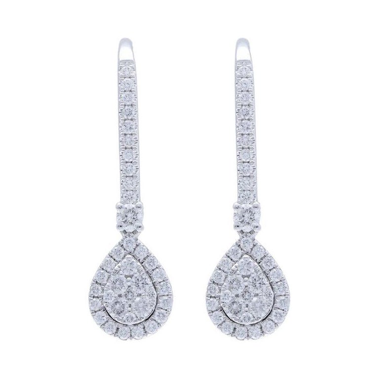 Moonlight Collection Pear Cluster Earrings: 0.75 Carat Diamond in 14K White Gold For Sale