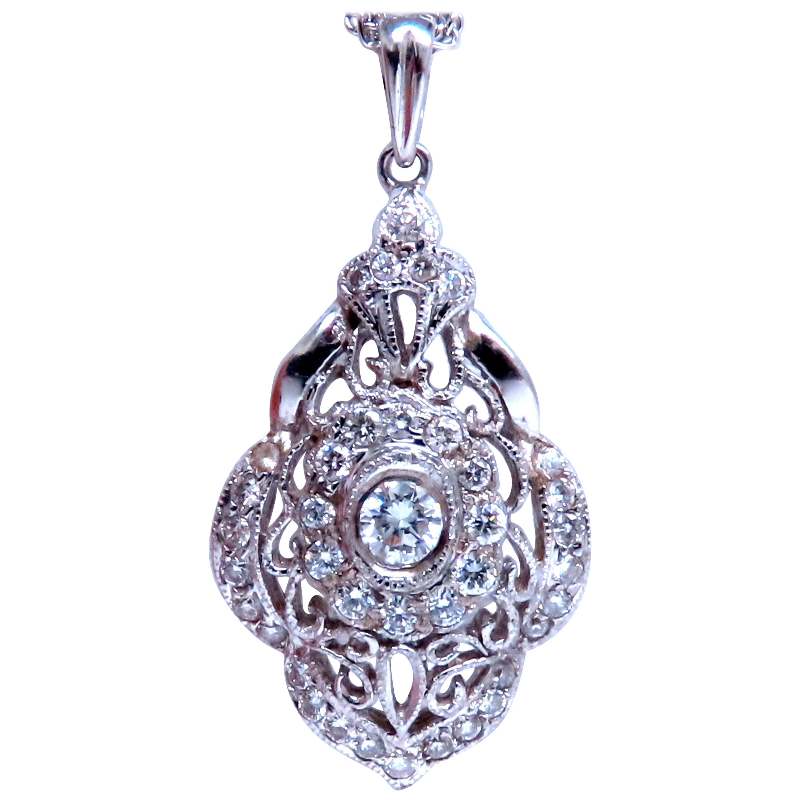 Edwardian Style Diamond Pendant 14kt Gold 12393 For Sale