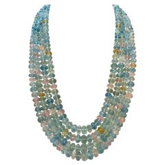 1000 Carat Natural Fine  Aquamarine Bead Necklace, Four Strand in Metal Clasp