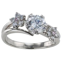 Retro GIA Report Certified F Color 0.85 Carat Diamond Platinum Engagement Ring