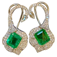 5 Ct Natural Zambian Emerald Earring & 2 Ct Diamond , Rose cut Diamond Earring