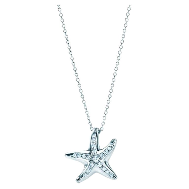 TIFFANY & Co. Elsa Peretti Platinum Diamond Starfish Pendant Necklace For Sale