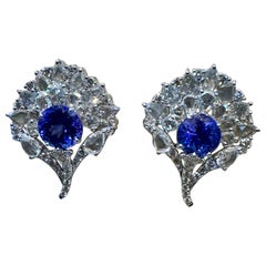 3.6 Ct  Round Tanzanite & 3.6 Ct Rose Cut Diamond Post Earrings in 18 Karat Gold