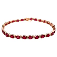 Vintage Effy Oval Red Ruby and Diamond Tennis Bracelet in 14k Rose Gold