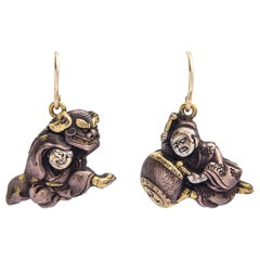 A Pair of Japanese Shakudo Plaque Earrings