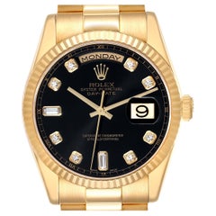 Rolex President Day Date Yellow Gold Black Diamond Dial Mens Watch 118238