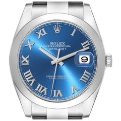 Rolex Montre Datejust 41 bleue à cadran romain en acier pour hommes 126300