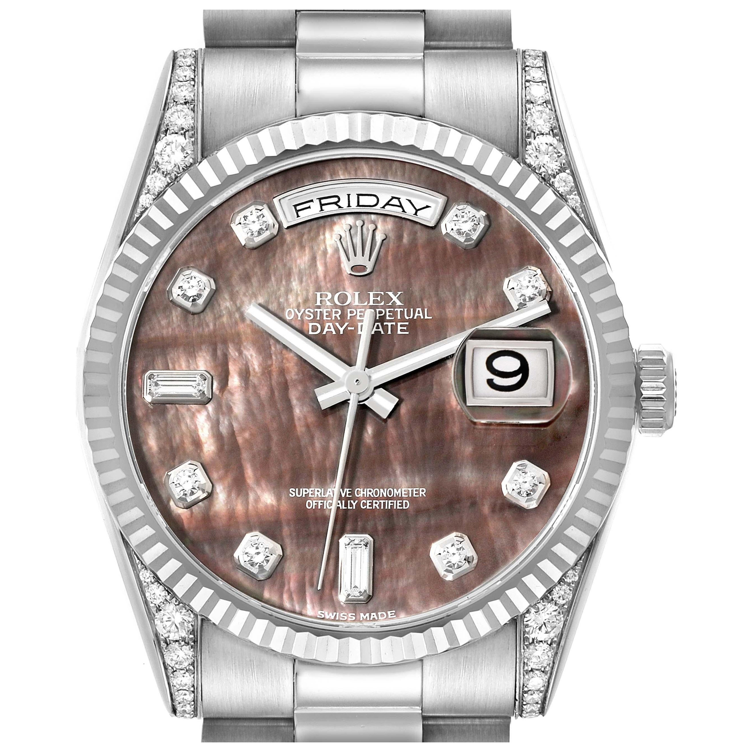 Rolex President Day-Date Mother of Pearl White Gold Diamond Mens Watch