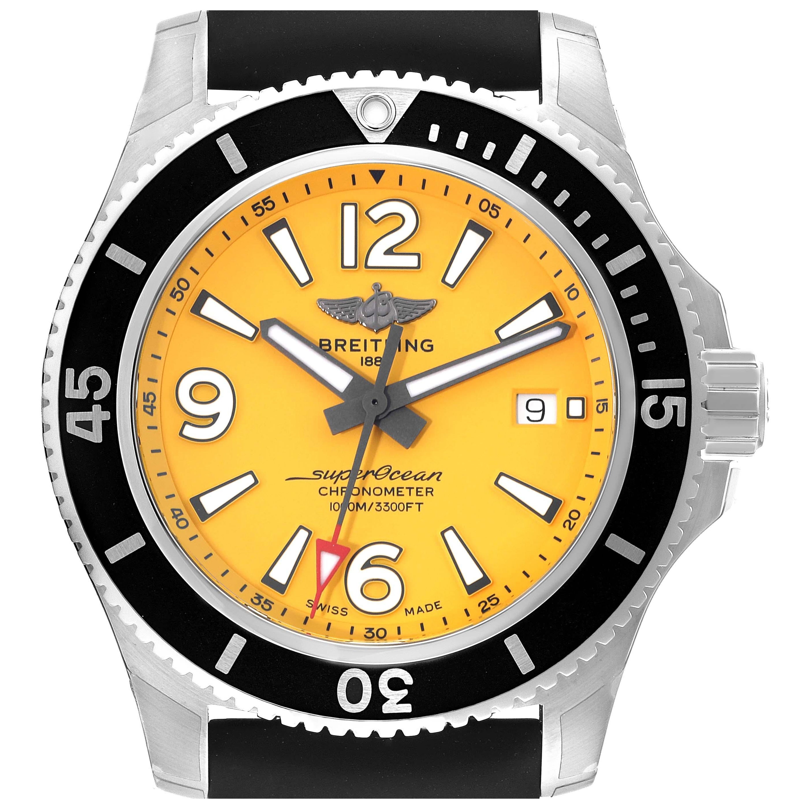 Breitling Superocean II Yellow Dial Steel Mens Watch A17367 Unworn