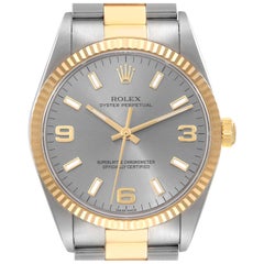 Rolex Oyster Perpetual Steel Yellow Gold Slate Dial Mens Watch 14233