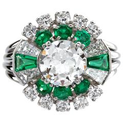 Raymond C. Yard Art Deco 1.50 Carat Center Old European Diamond Emerald Ring 6