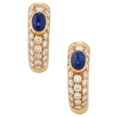 Cartier Paris Vintage Diamond Sapphire Hoop Earrings in 18K Gold
