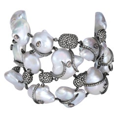 Victoriano 84,02 Gms. Perla y 10 Ctts. Pulsera de cuentas con diamantes