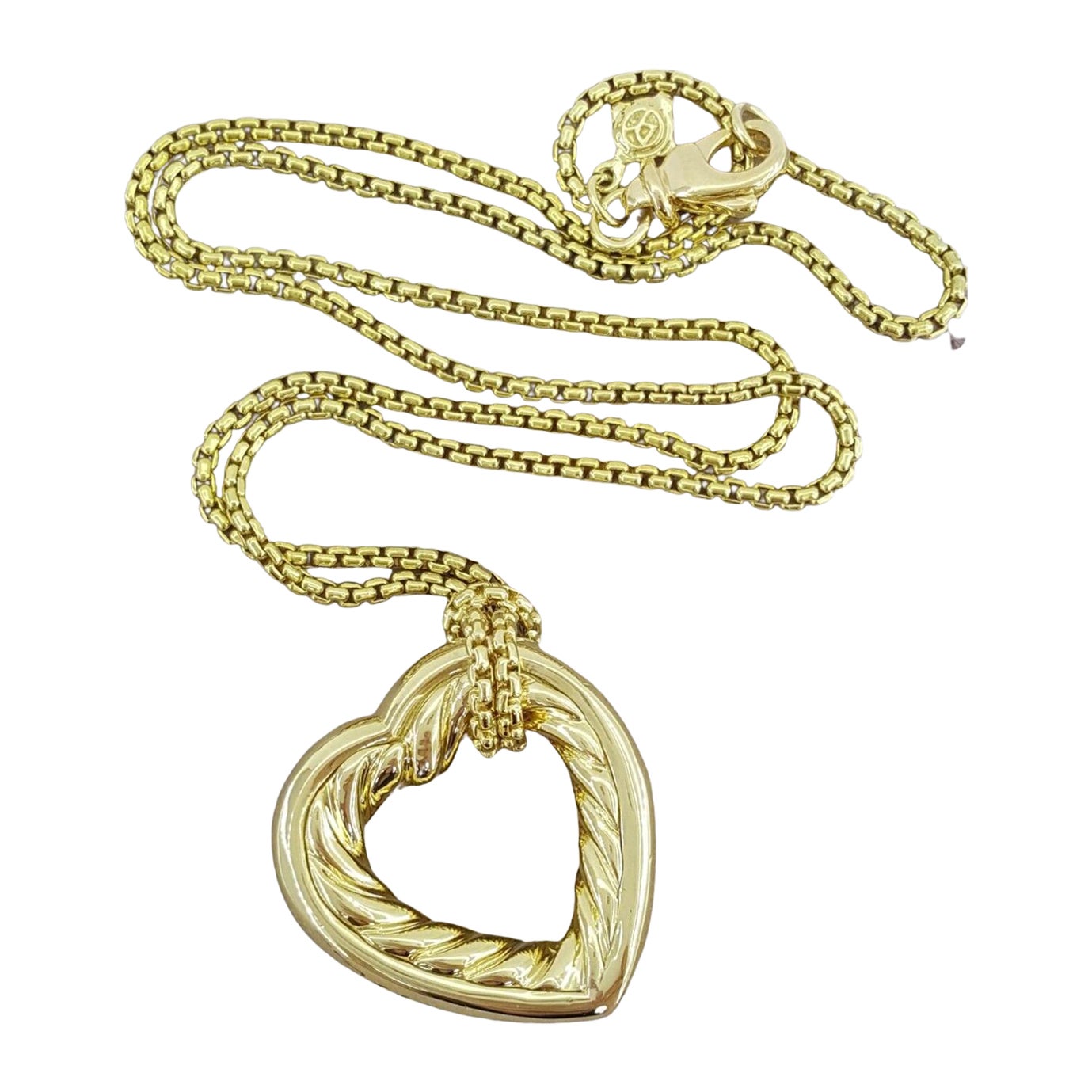 David Yurman 18k Yellow Gold Heart Cable Pendant Necklace For Sale