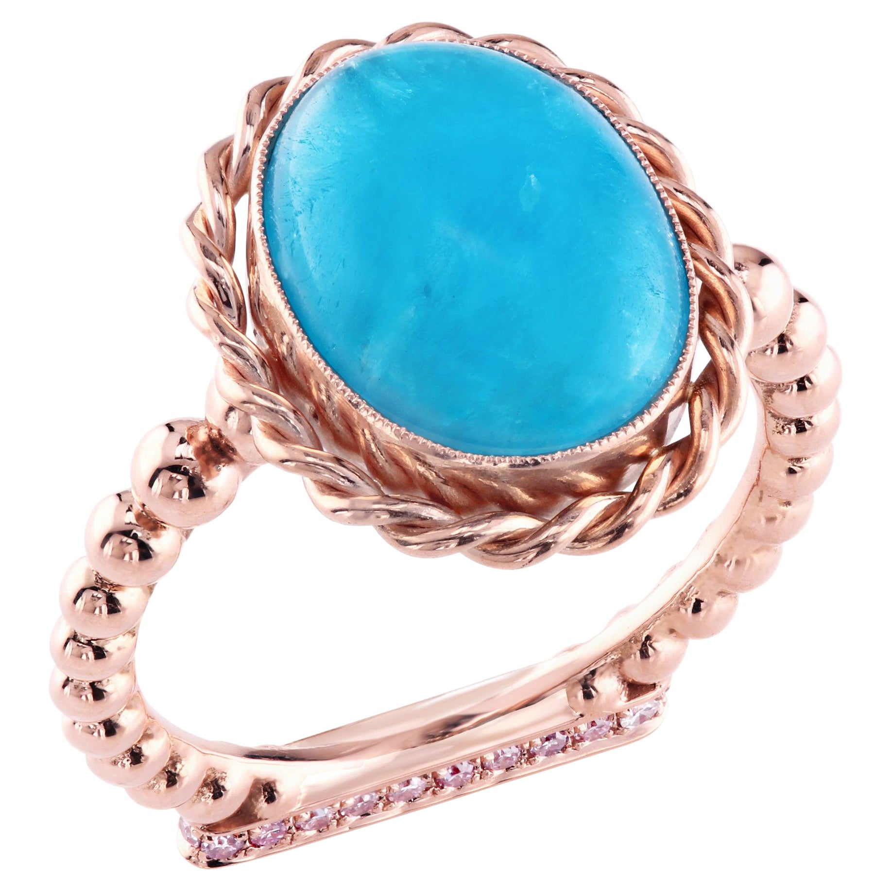 Leon Mege 18K Rose Gold Flamingo Ring with Pink Diamonds and Hemimorphite Cab For Sale