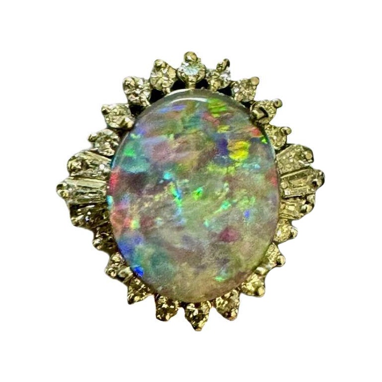 Art Deco Style Platinum Diamond 3.73 Carat Australian Black Opal Engagement Ring