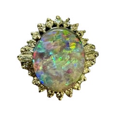 Art Deco Style Platinum Diamond 3.73 Carat Australian Black Opal Engagement Ring