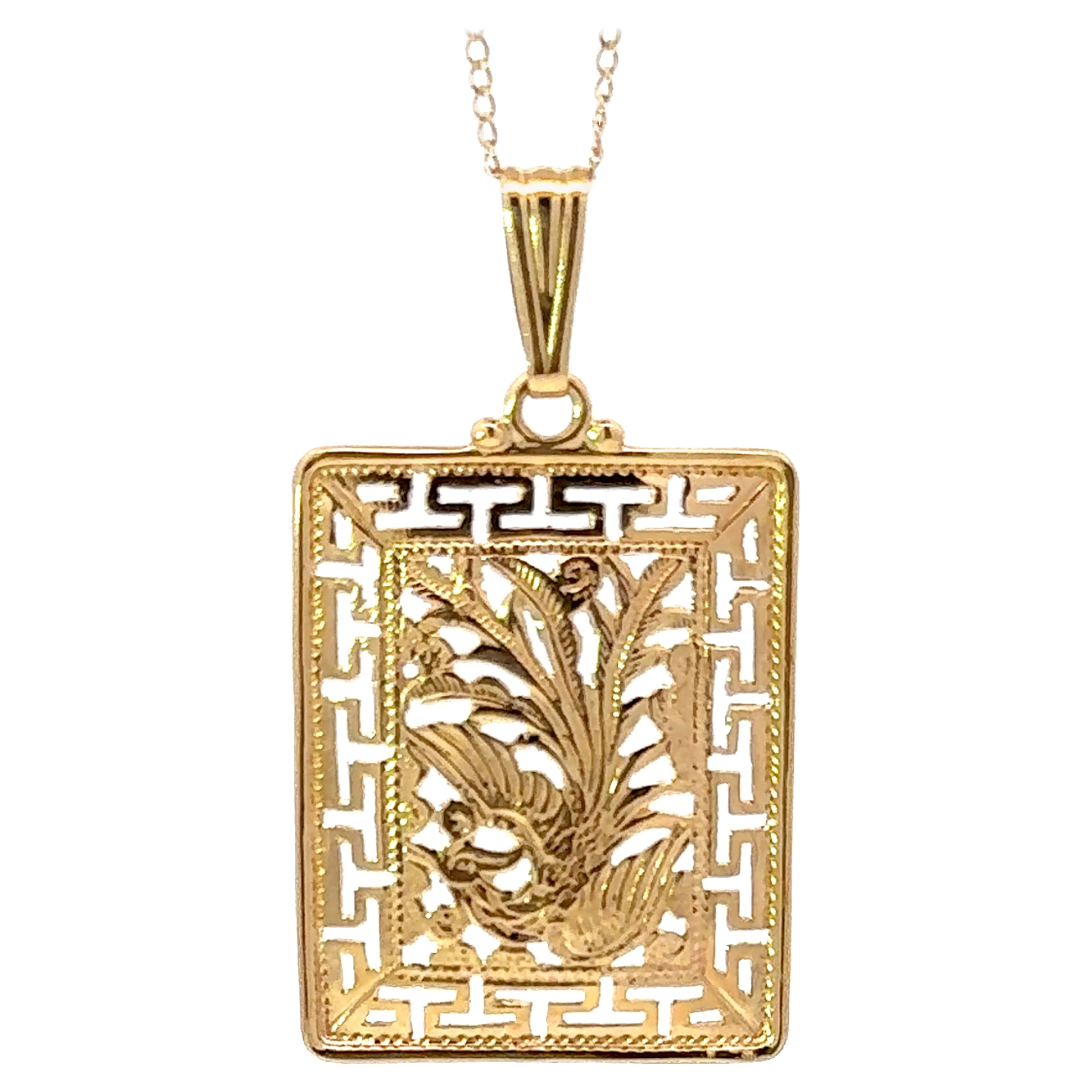 Ming's Hawaii Bird of Paradise Necklace 14k Yellow Gold For Sale