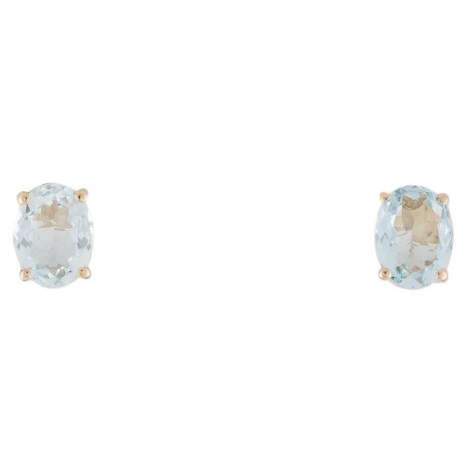 14K Aquamarine Stud Earrings - Elegant Blue Gemstones, Timeless Design, Luxury For Sale