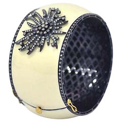 Diamond Fireworks Motif Cream Enamel Bangle Made In 18k Gold & Silver