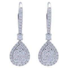 Moonlight Collection Pear Cluster Earrings: 1 Carat Diamond in 18K White Gold