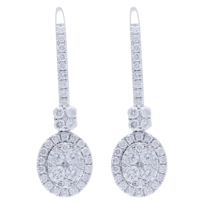 Moonlight Collection Oval Cluster Earrings: 0.7 Carat Diamonds in 14K White Gold For Sale