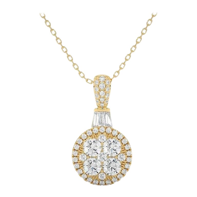 Moonlight Collection Round Cluster Pendant: 0.7 Carat Diamond in 14K Yellow Gold For Sale