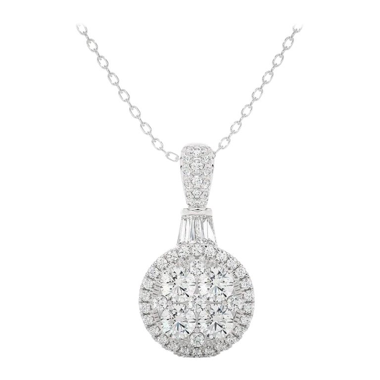 Moonlight Collection Round Cluster Pendant: 0.7 Carat Diamonds in 14K White Gold For Sale
