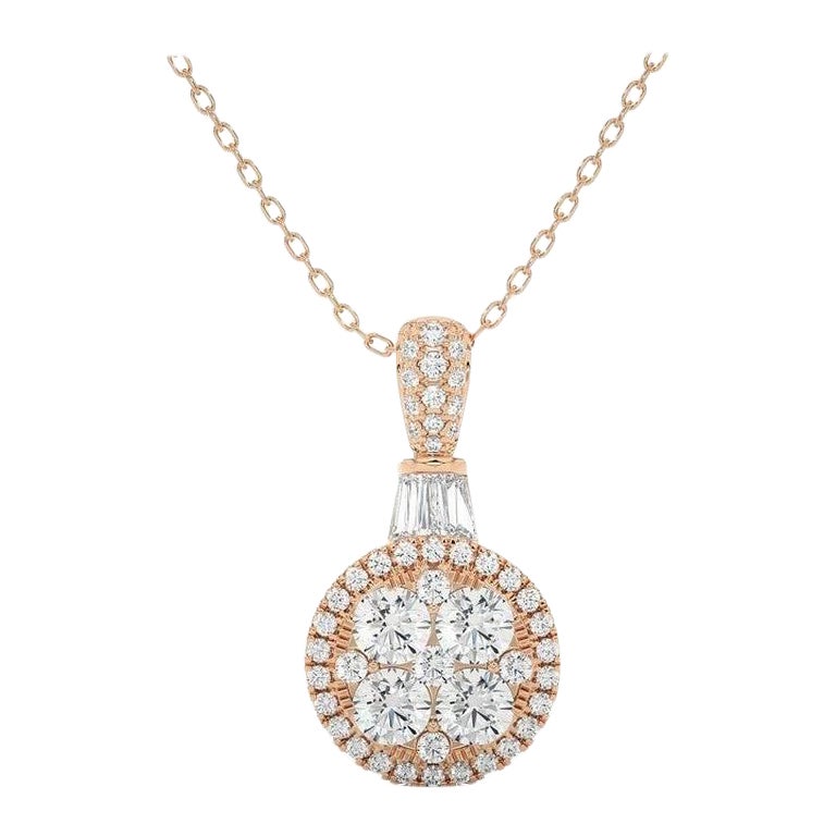 Moonlight Collection Round Cluster Pendant: 0.7 Carat Diamonds in 14K Rose Gold For Sale