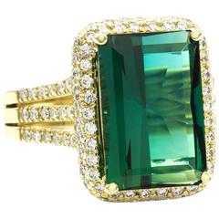 Green Tourmaline Pavé Diamond Gold Ring 9