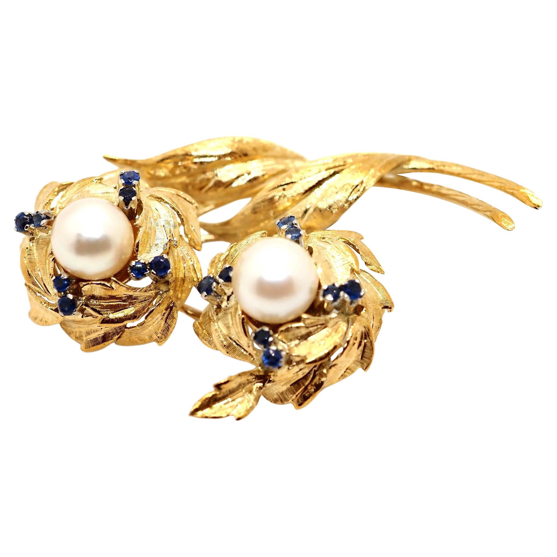 Vintage Pearl Brooch 18k Yellow Gold For Sale