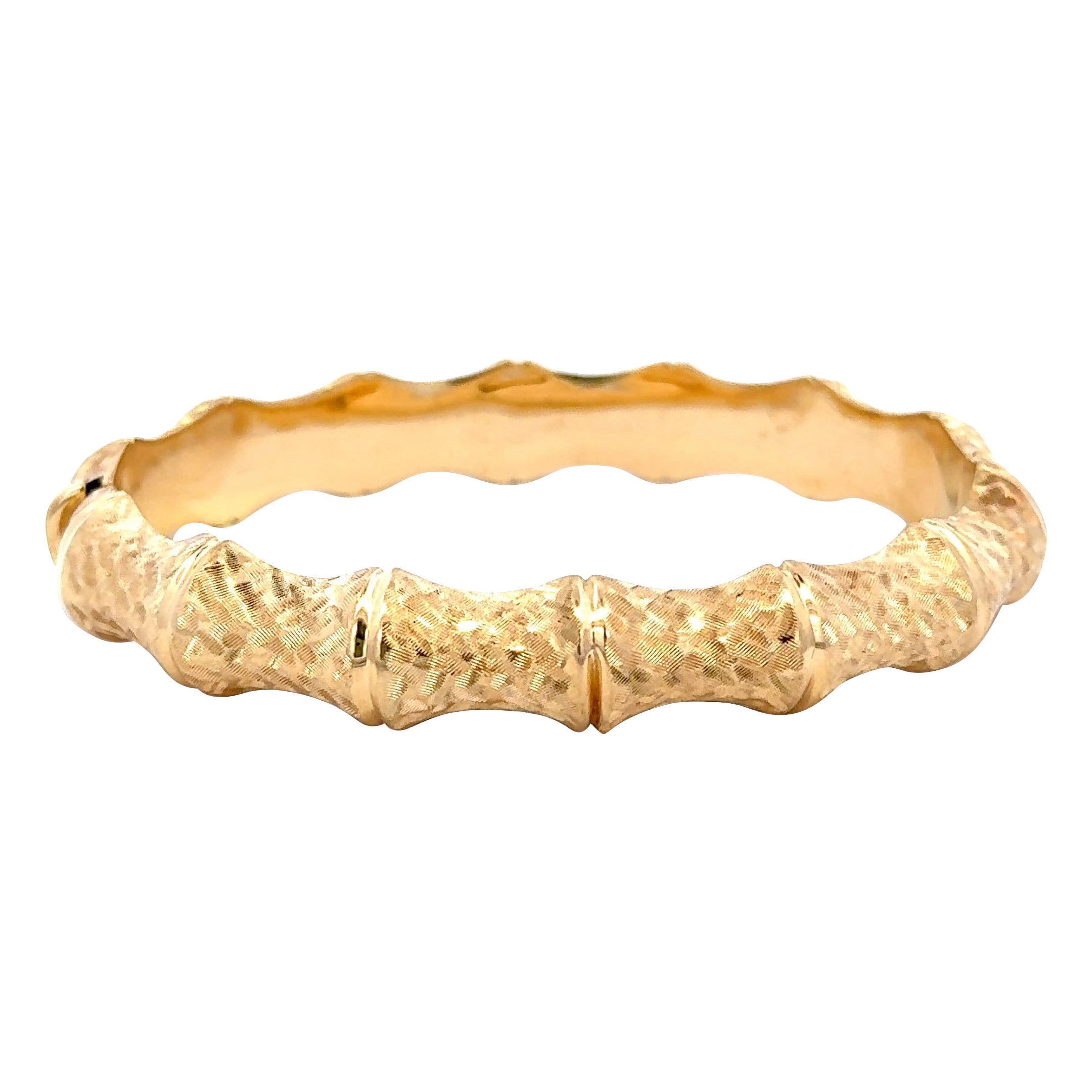 Bracelet jonc italien en or jaune 14 carats et bambou 17,1 grammes 7 pouces 
