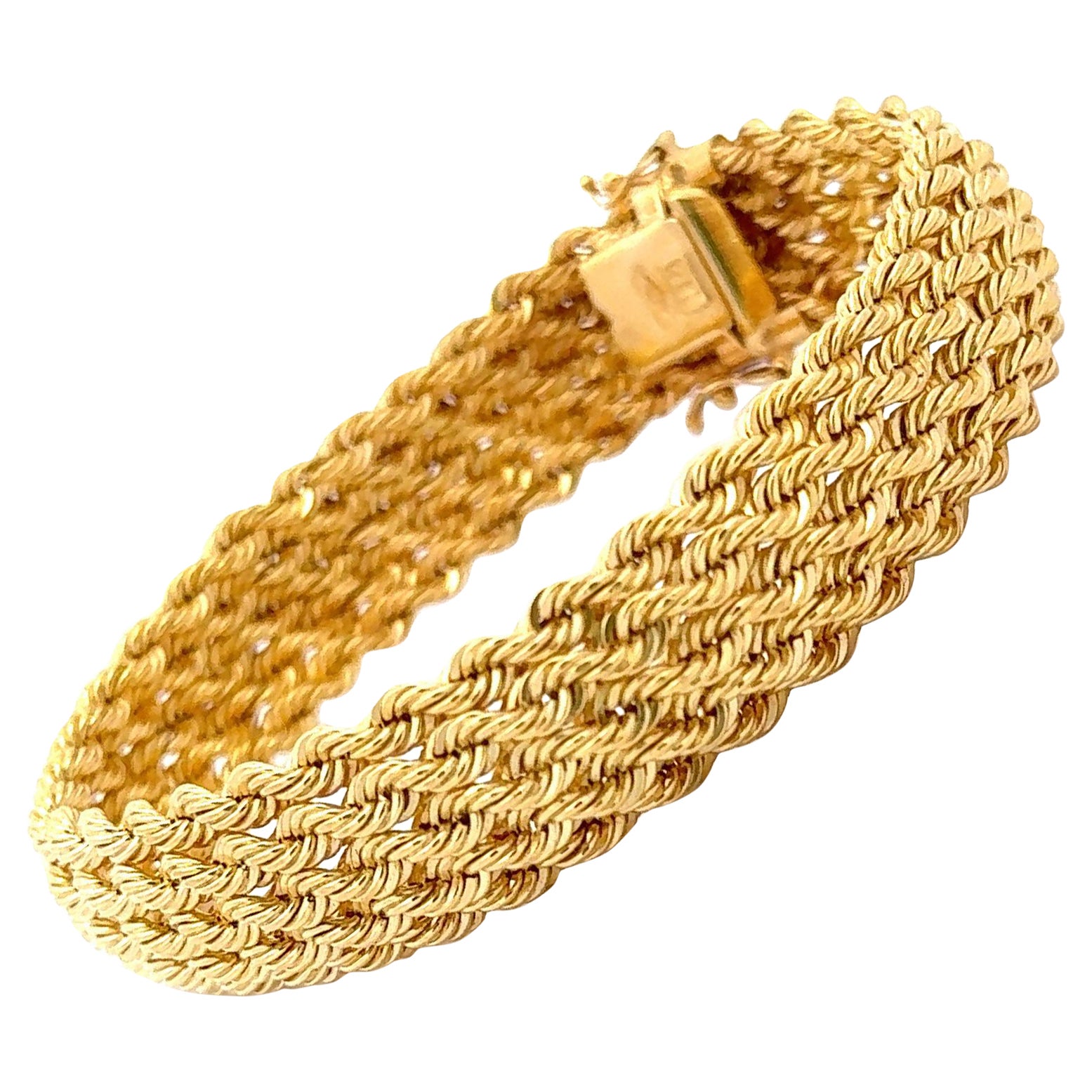  Italian Braided Twist Bracelet 21.1 Grams 8.25 Inches 14 Karat Yellow Gold  For Sale